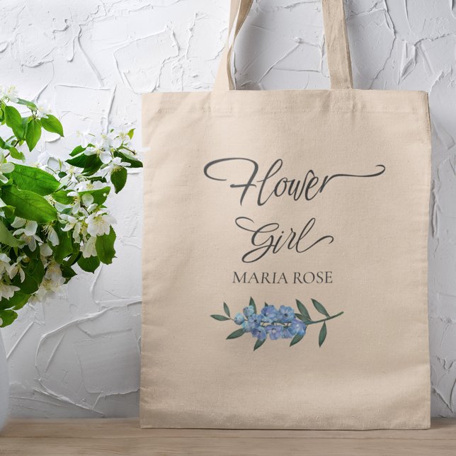 Tote Bag Fille Fleurie Fleur Bleue Personnalisée  (Créateur téléchargé)