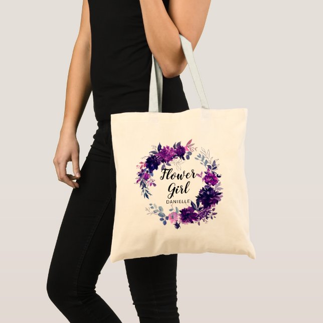 Tote Bag Fille florale violette enchantée Monogramme (Devant (produit))