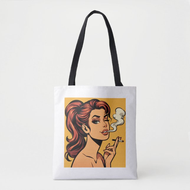 Tote Bag Fille fumeuse | Art pop comic | Amoureux du tabac (Devant)