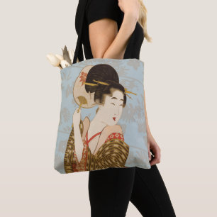 Tote Bag Fille Geisha Japonaise Vintage en Kimono avec Éven