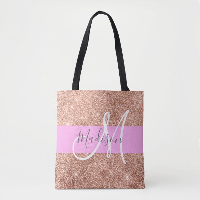 Tote Bag Fille Glam rose Pêche or Parties scintillant Nom d (Devant)