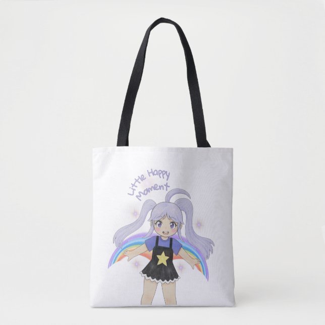 Tote Bag Fille Heureuse Illustration Dessinée à la Main – P (Devant)