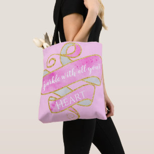 Tote Bag Fille Joli Rose Rose Parties scintillant Or Sparkl