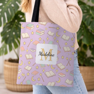 Tote Bag Fille livresque personnalisée nom magique violet m