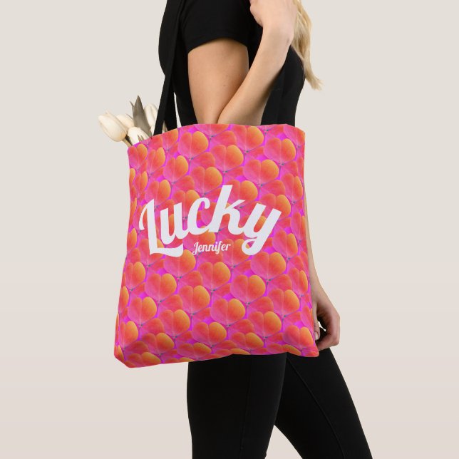 Tote Bag Fille Lucky Pink Clover St Patrick Motif irlandais (De près)