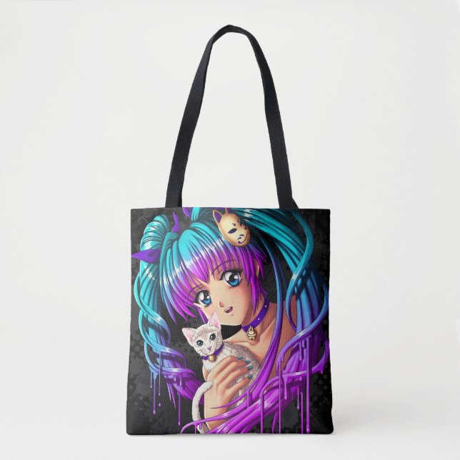 Tote Bag Fille manga Kitten et Pigtail (Devant)