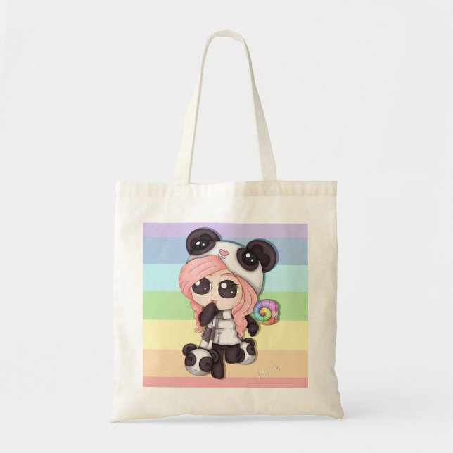 Tote Bag Fille mignonne de panda d'Anime d'arc-en-ciel (Devant)