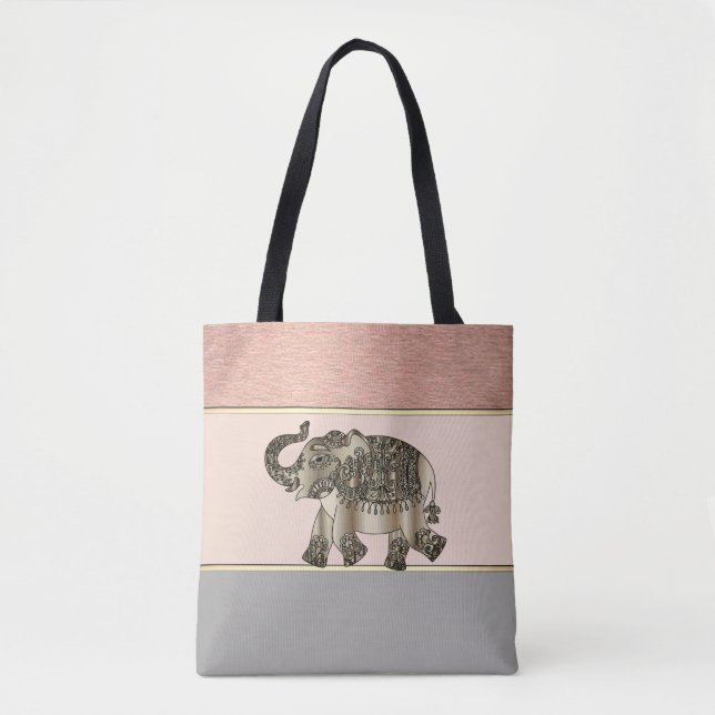 Tote Bag Fille moderne rayée, Eléphant (Devant)