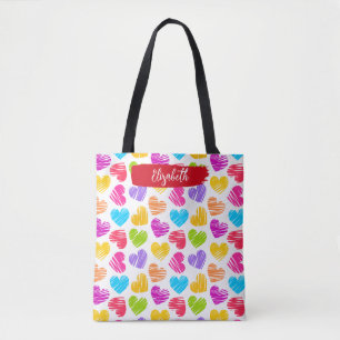 Tote Bag Fille moderne Vibrant Doodled Hearts Nom du Motif