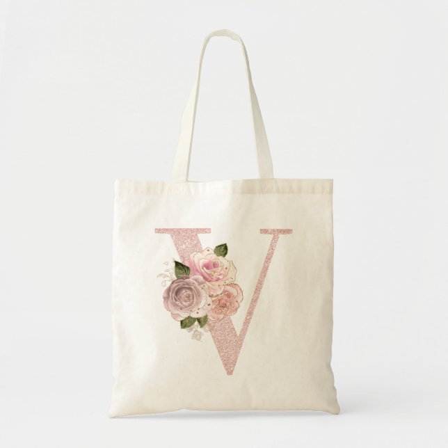 Tote Bag Fille Pale Rose Parties scintillant or Floral V Mo (Devant)