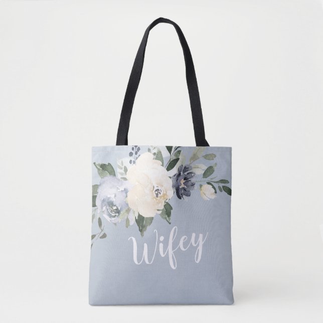 Tote Bag Fille personnalisée en bleu poussiéreux botanique  (Devant)