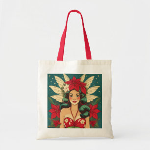 Tote Bag Fille pin-up de Noël tropical rétro des années 50