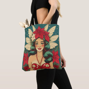 Tote Bag Fille pin-up de Noël tropical rétro des années 50