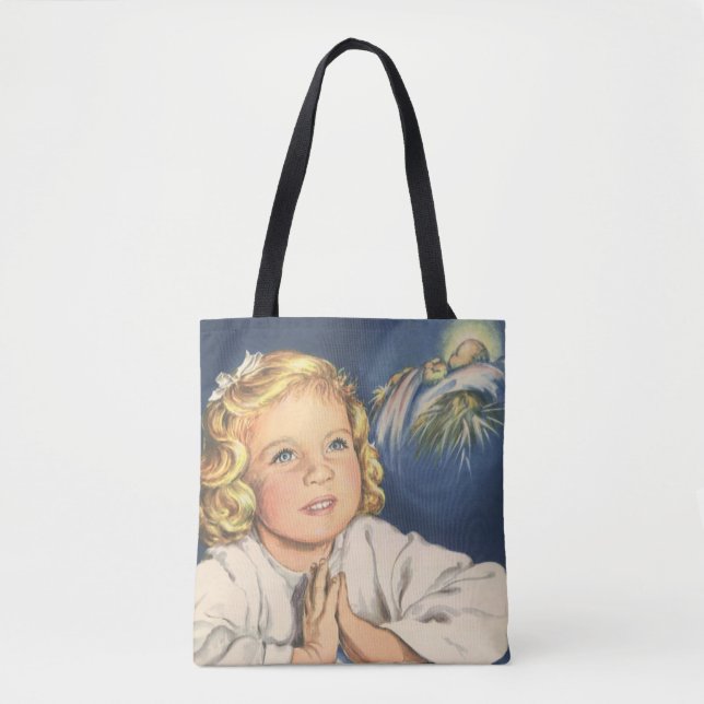 Tote Bag Fille priant pour Jésus-Christ, prières au coucher (Devant)
