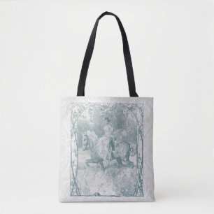 Tote Bag Fille romantique à cheval Grandmillennial sarcelle