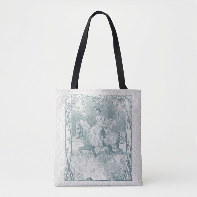 Tote Bag Fille romantique à cheval Grandmillennial sarcelle (Devant)