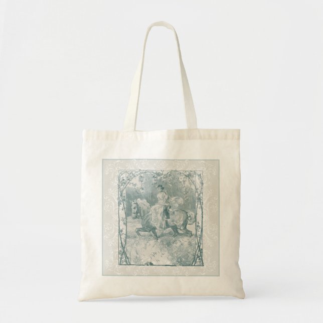 Tote Bag Fille romantique à cheval Grandmillennial sarcelle (Devant)
