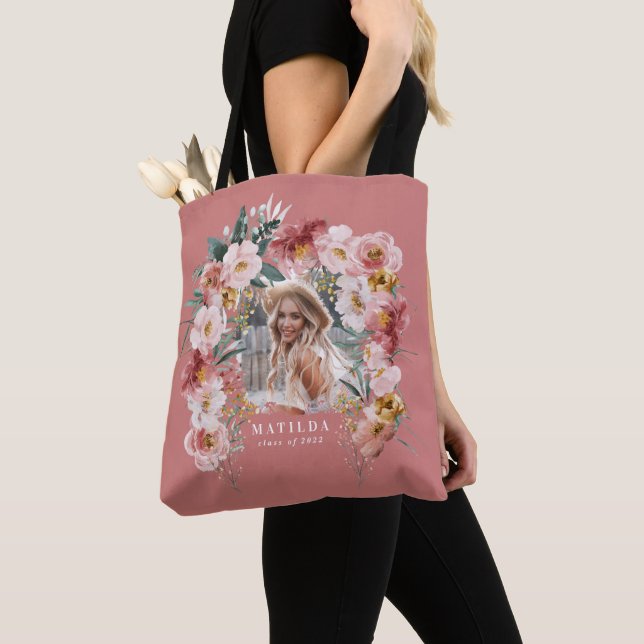 Tote Bag Fille rose florale photo fête de graduation élégan (De près)