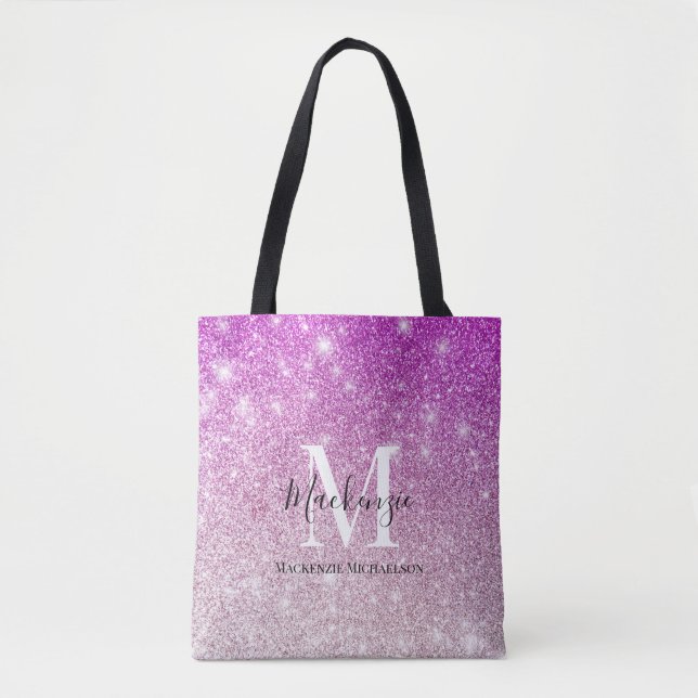 Tote Bag Fille rose Ombre Parties scintillant Nom du monogr (Devant)