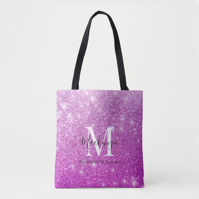 Tote Bag Fille rose Ombre Parties scintillant Nom du monogr (Devant)