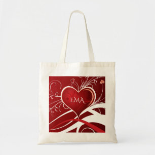 Tote Bag Fille Rouge & Blanc Coeur Abstrait Et Fleurs Flora