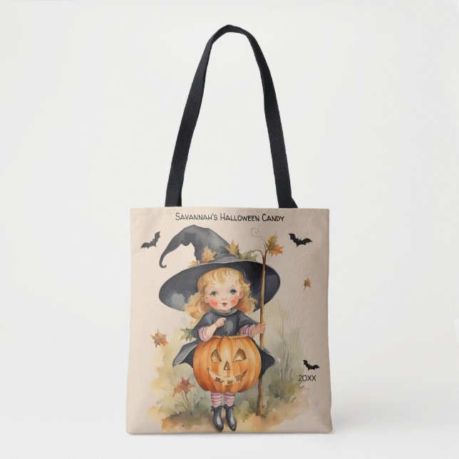 Tote Bag Fille sorcière Custom Halloween Candy (Devant)
