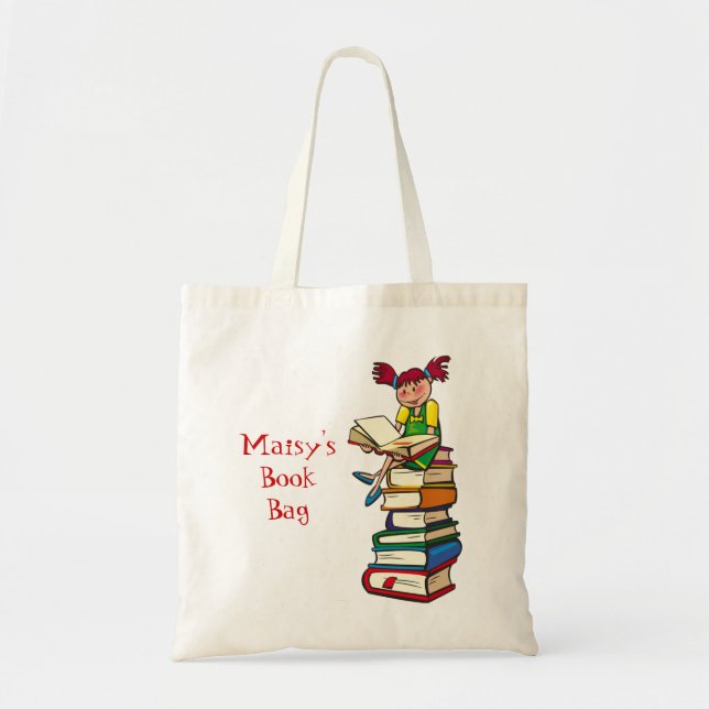 Tote Bag Fille sur des livres (Devant)