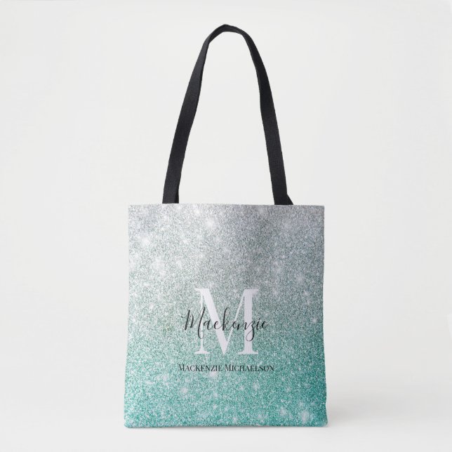 Tote Bag Fille vert argent Ombre Parties scintillant Nom du (Devant)
