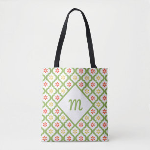 Tote Bag Fille vert Quatrefoil mignonne Daisées et Monogram