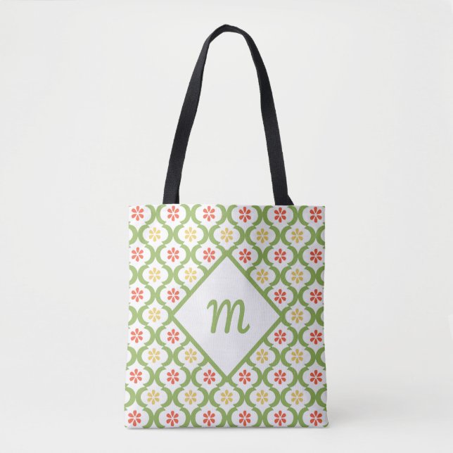 Tote Bag Fille vert Quatrefoil mignonne Daisées et Monogram (Devant)