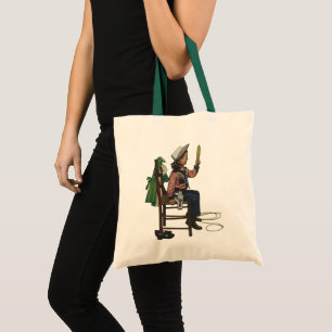 Tote Bag Fille Vintage Cowgirl Se Regardant Dans un Miroir