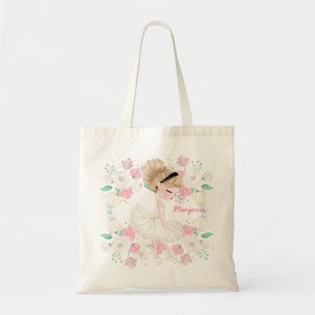 Tote Bag Fille Whimsical Floral Rose Ballerina Personnalisé (Devant)