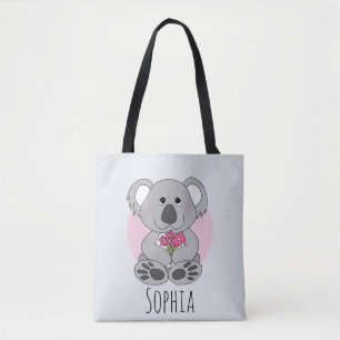 Tote Bag Filles Cute Koala Ours et fleurs et nom Enfants