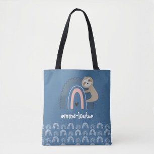 Tote Bag Fille's mignon Blue Sloth Rainbow Nom