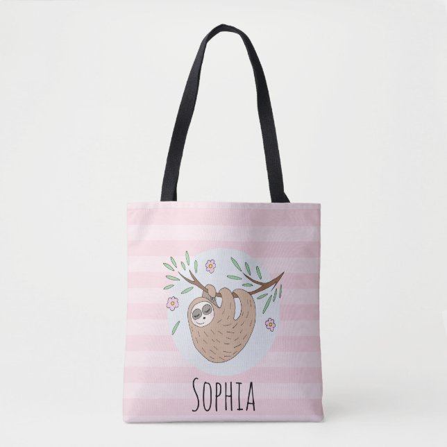 Tote Bag Filles mignonne couchant couchage Animal et nom En (Devant)