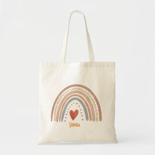 Tote Bag Filles mignonnes Boho Aquarelle Arc en ciel Enfant