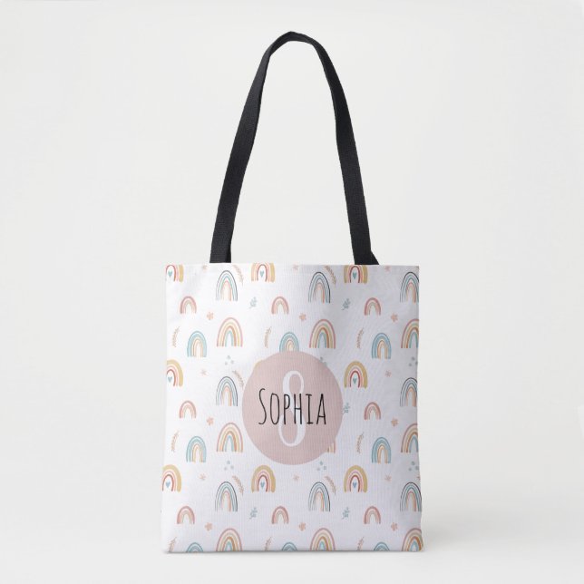 Tote Bag Filles mignonnes Boho Aquarelle Arc-en-ciel Motifs (Devant)