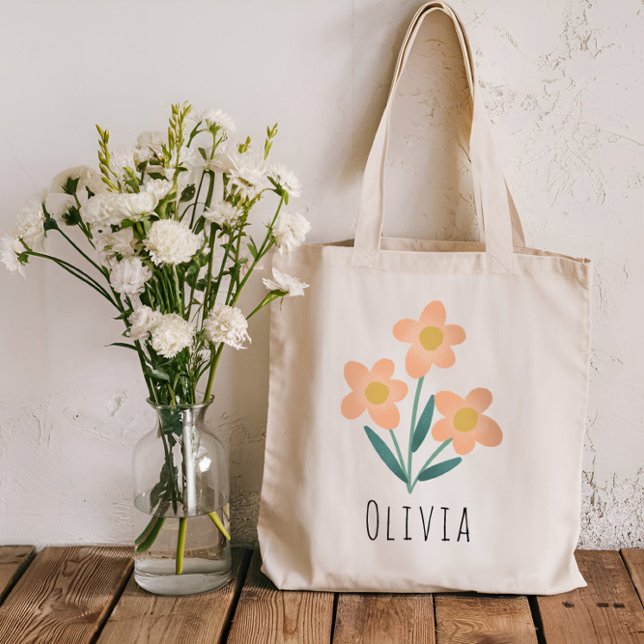 Tote Bag Filles mignonnes et élégantes Fleurs roses (Créateur téléchargé)
