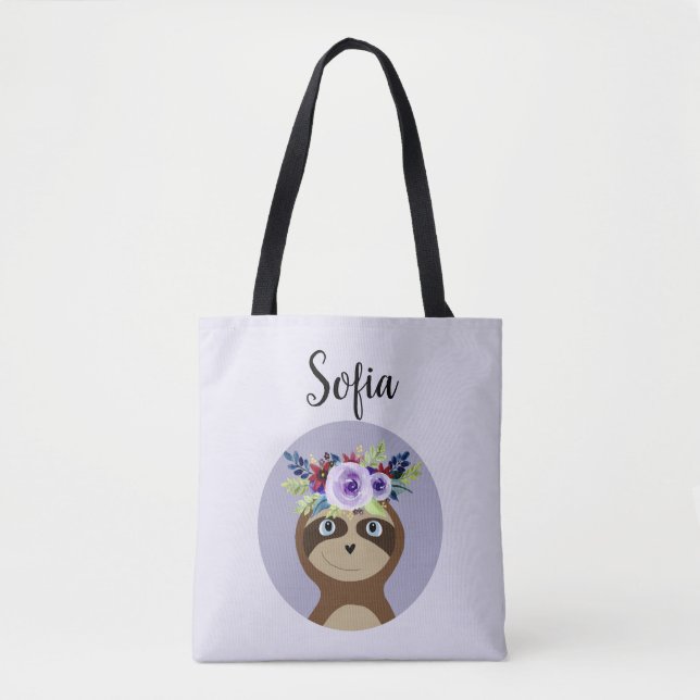 Tote Bag Filles mignonnes Fleurs et nom de l'aquarelle Slot (Devant)