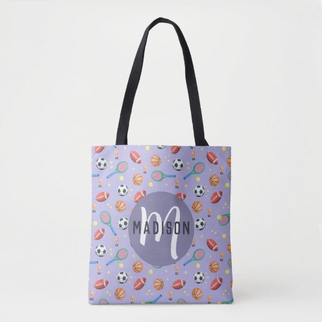 Tote Bag Filles mignonnes Violet Sports Monogrammes Enfants (Devant)