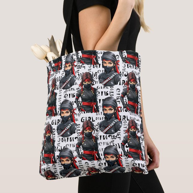 Tote Bag Filles Ninja Anime avec motif de texte Design (Créateur téléchargé)