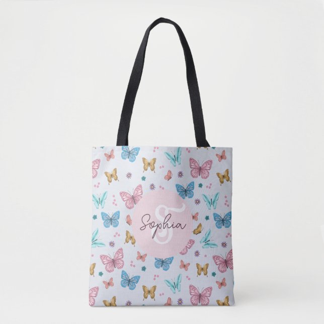 Tote Bag Filles Papillon rose Monogramme mignon Enfants (Devant)