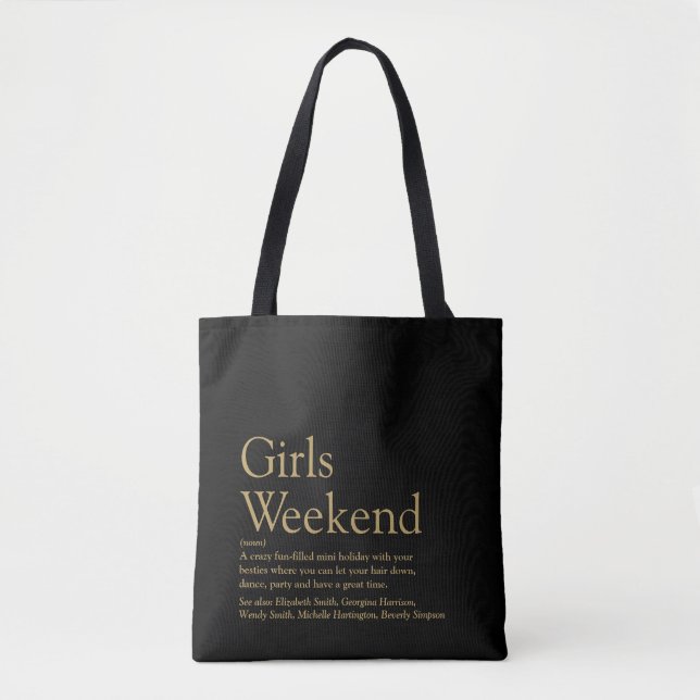 Tote Bag Filles Personnalisées Définition Week-end Noir Et  (Devant)