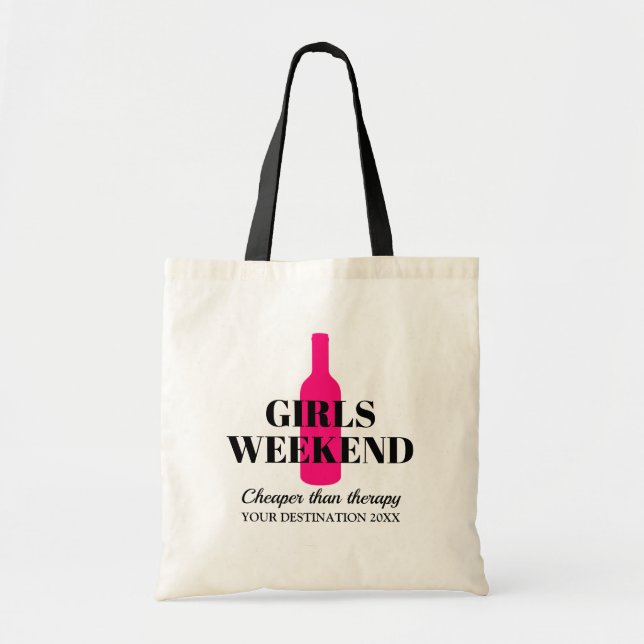 Tote Bag Filles week-end voyage bouteille de vin rose silho (Devant)