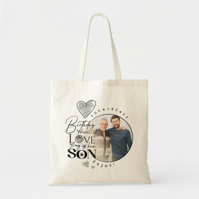 Tote Bag Fils moderne , anniversaire de petit-fils Typograp (Devant)