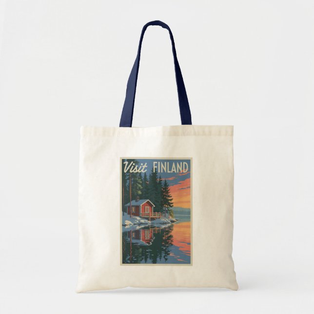 Tote Bag Finlande Lake Travel Art Vintage (Devant)