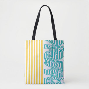 Tote Bag Fissures et torsades en Turquoise et Jaune