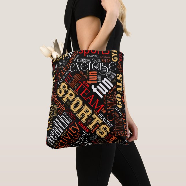 Tote Bag Fitness Word Cloud Rouge/Blanc ID284 (De près)
