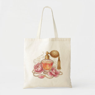 Tote Bag Flacon de parfum à l'aquarelle vintage & Pivoines
