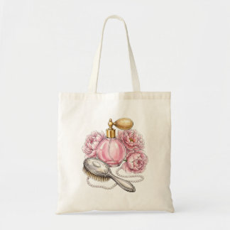 Tote Bag Flacon de parfum rose vintage & perles